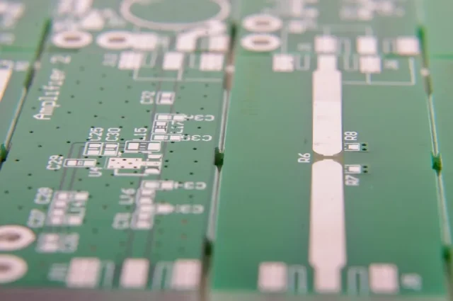 a pcb with high resolution detail of soldering pads components and traces 640x425