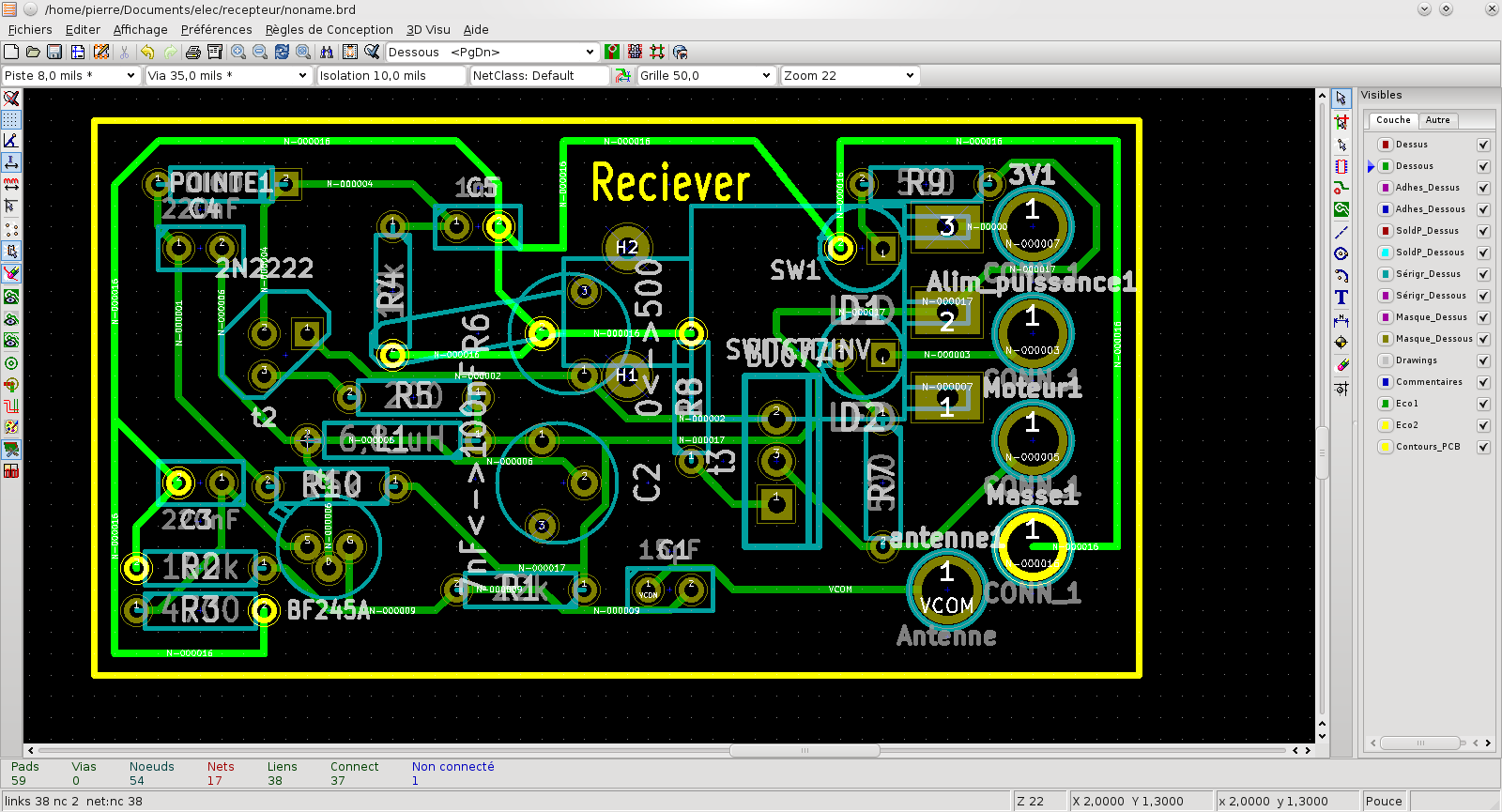 aaa detailed view of a pcb coil layout in a kicad design