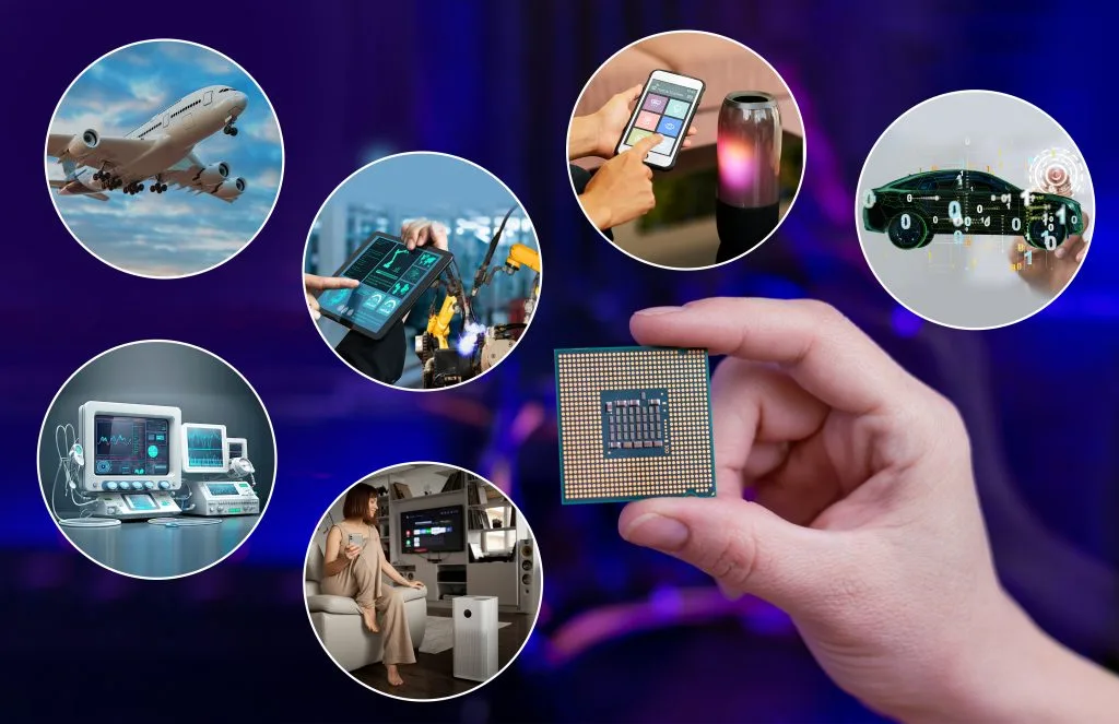 hand holding a chip with icons of various applications