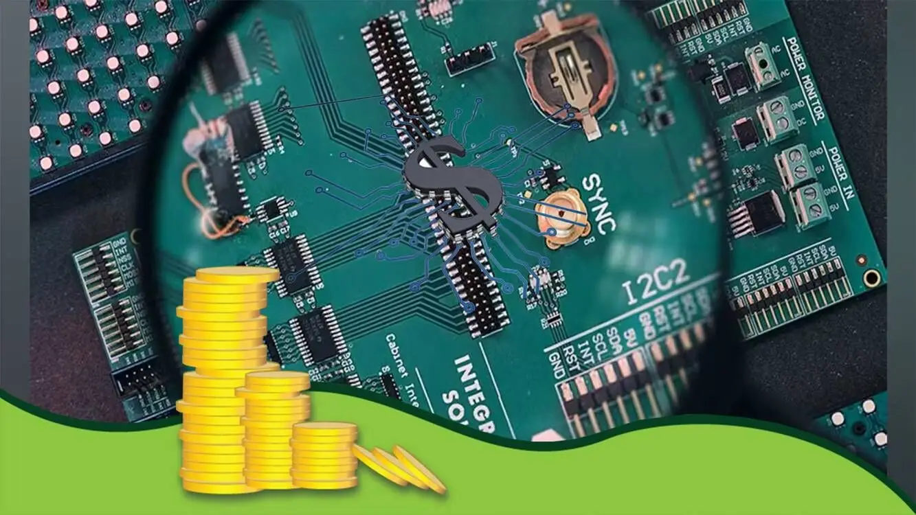 pcb with dollar symbol symbolizing cost impact