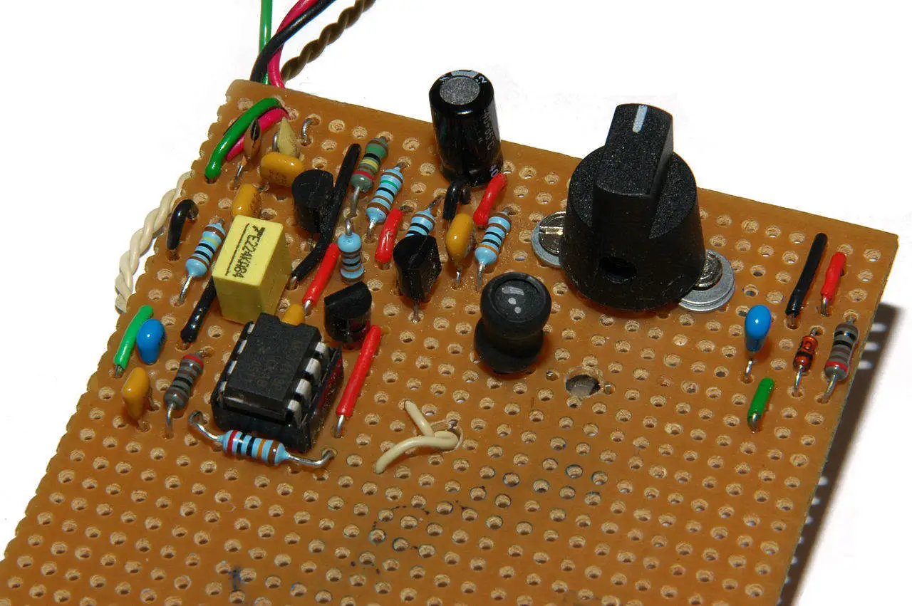 wired stripping board with electronic components